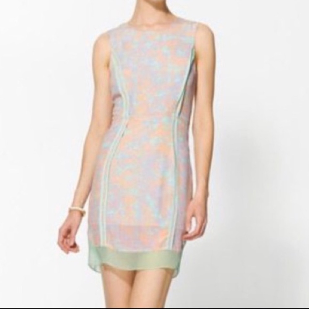 Line And Dot 100% Silk Pastel Monet Anthropologie Sheath Lined Sleeveless